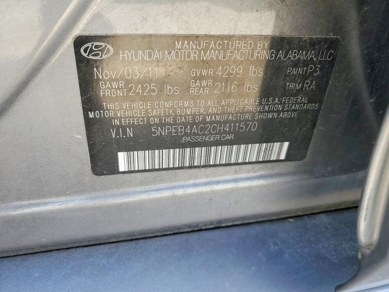 2012 Hyundai Sonata მანქანა იყიდება აუქციონზე, vin: 5NPEB4AC2CH411570, აუქციონის ნომერი: 56157436