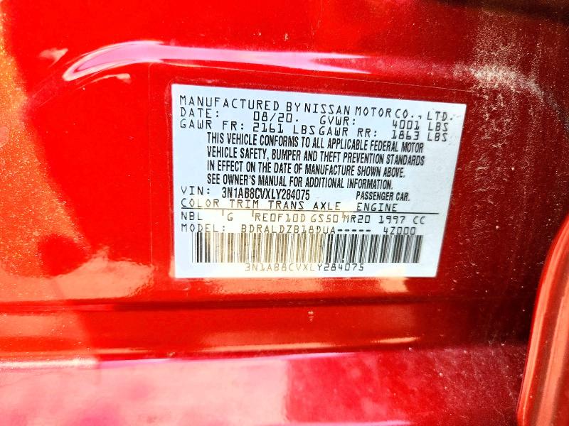 2020 Nissan Sentra მანქანა იყიდება აუქციონზე, vin: 3N1AB8CVXLY284075, აუქციონის ნომერი: 55707316