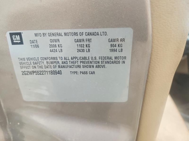 58488636 :رقم المزاد ، 2G2WP552271180940 vin ، 2007 Pontiac Grand Prix مزاد بيع