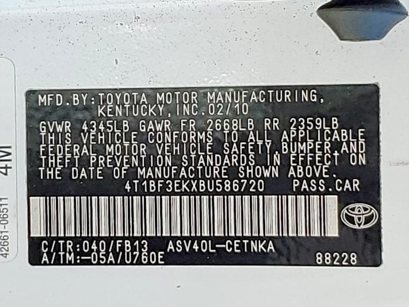 2011 Toyota Camry მანქანა იყიდება აუქციონზე, vin: 4T1BF3EKXBU586720, აუქციონის ნომერი: 55805926