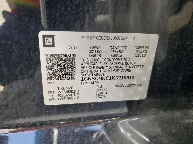 Продаж на аукціоні авто 2019 Chevrolet Suburban, vin: 1GNSCHKC1KR119610, номер лоту: 58150566