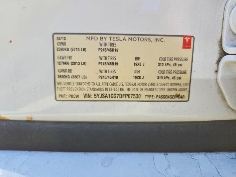 2013 Tesla Model S მანქანა იყიდება აუქციონზე, vin: 5YJSA1CG7DFP07530, აუქციონის ნომერი: 58486496