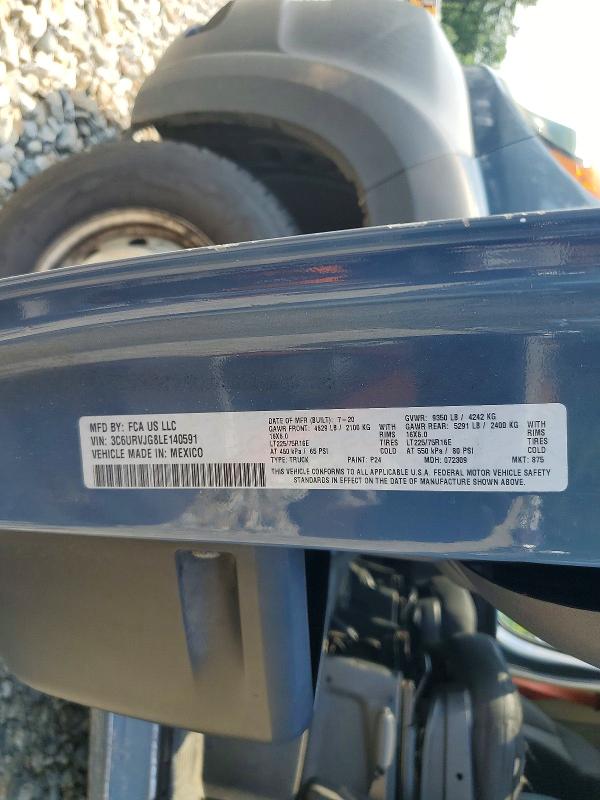 2020 Ram Promaster 3500 მანქანა იყიდება აუქციონზე, vin: 3C6URVJG8LE140591, აუქციონის ნომერი: 65062286