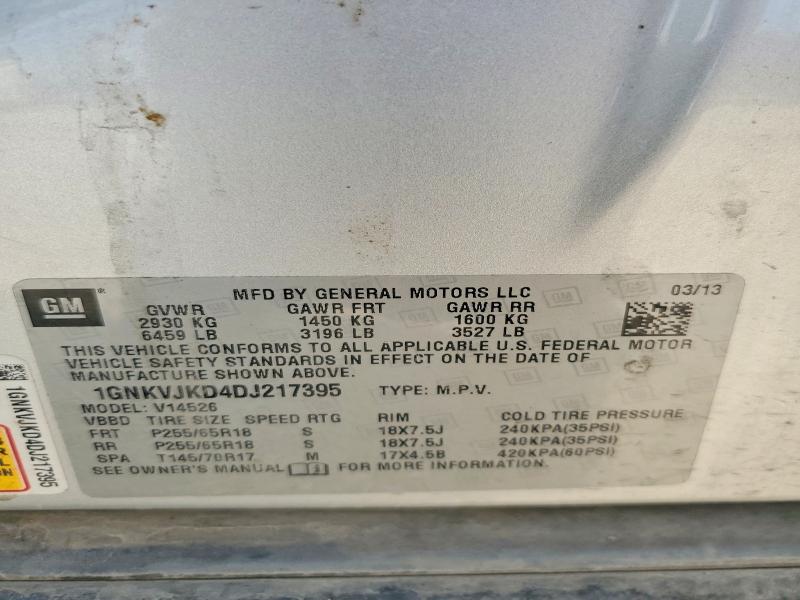 58140266 :رقم المزاد ، 1GNKVJKD4DJ217395 vin ، 2013 Chevrolet Traverse مزاد بيع