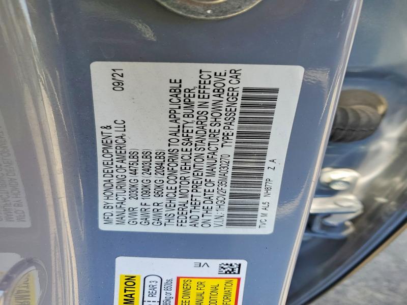 56471336 :رقم المزاد ، 1HGCV2F35MA030270 vin ، 2021 Honda Accord مزاد بيع