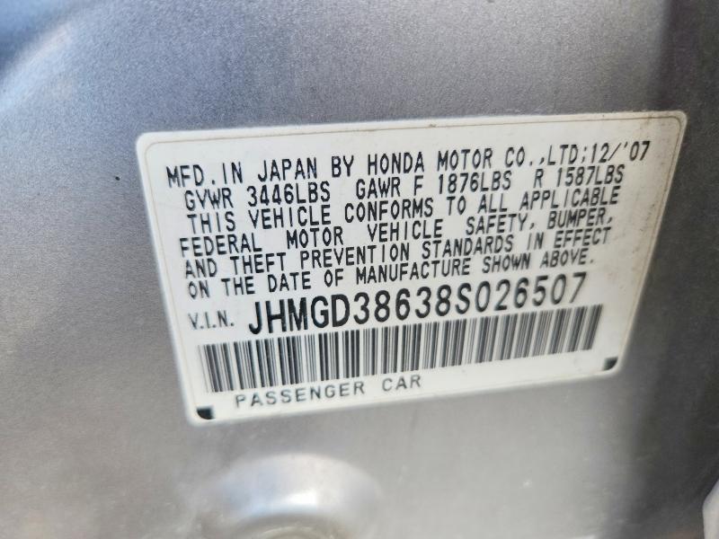 56973836 :رقم المزاد ، JHMGD38638S026507 vin ، 2008 Honda Fit مزاد بيع