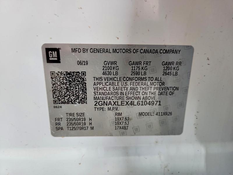 2020 Chevrolet Equinox მანქანა იყიდება აუქციონზე, vin: 2GNAXLEX4L6104971, აუქციონის ნომერი: 58590496