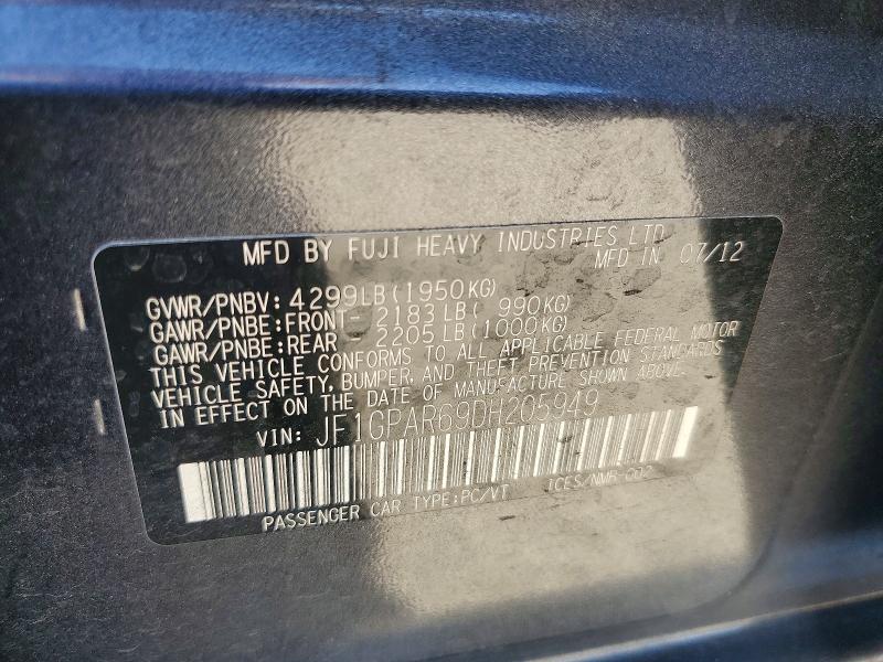 Aukcja sprzedaży 2013 Subaru Impreza, vin: JF1GPAR69DH205949, numer aukcji: 58647156