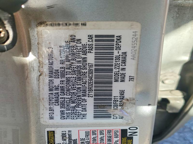 Продажа на аукционе авто 2004 Toyota Corolla, vin: 2T1BR32E64C309167, номер лота: 57274476