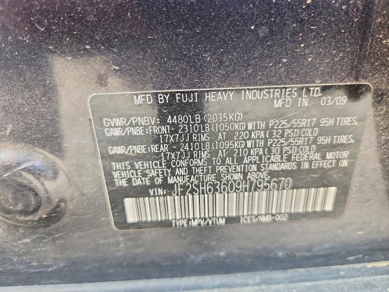 58847976 :رقم المزاد ، JF2SH63609H795670 vin ، 2009 Subaru Forester مزاد بيع