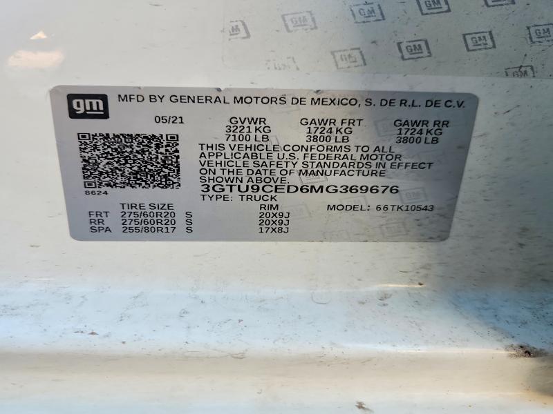 2021 Gmc Sierra მანქანა იყიდება აუქციონზე, vin: 3GTU9CED6MG369676, აუქციონის ნომერი: 57488026