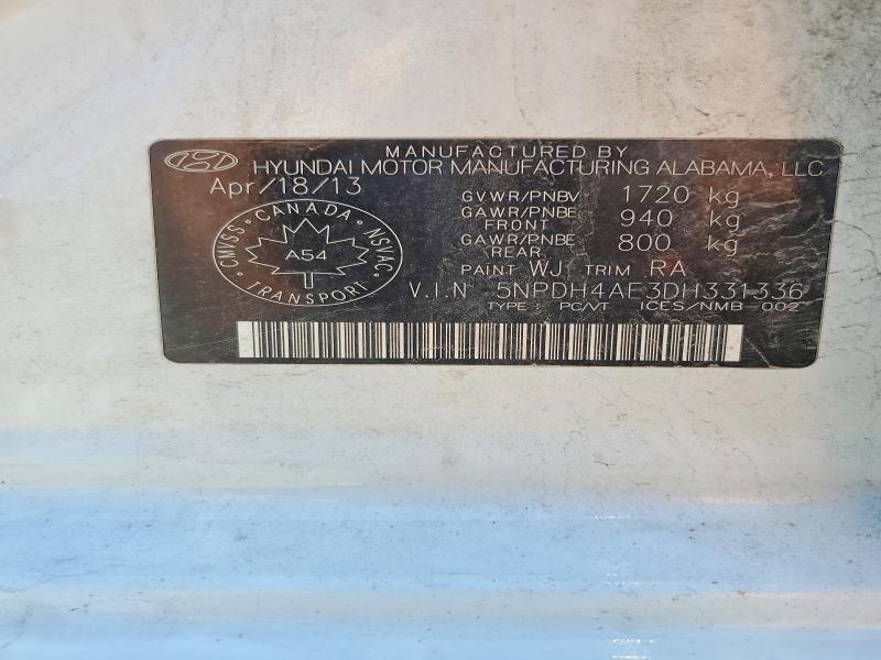 Aukcja sprzedaży 2013 Hyundai Elantra, vin: 5NPDH4AE3DH331336, numer aukcji: 54610446