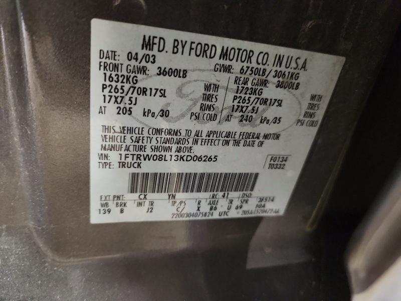 57583076 :رقم المزاد ، 1FTRW08L13KD06265 vin ، 2003 Ford F150 مزاد بيع