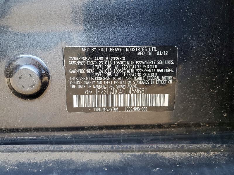 Продажа на аукционе авто 2012 Subaru Forester, vin: JF2SHADC4CH459681, номер лота: 54720006