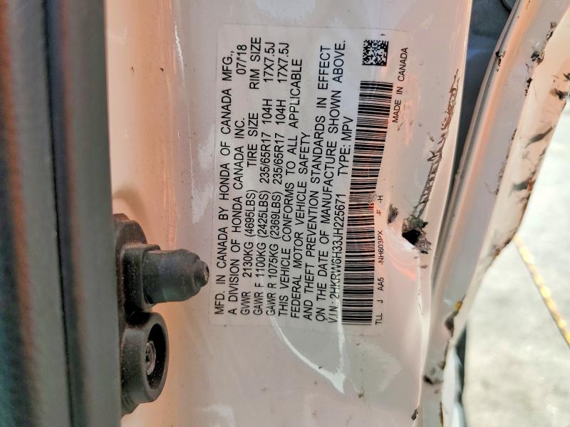 Продаж на аукціоні авто 2018 Honda Cr-v, vin: 2HKRW6H33JH225671, номер лоту: 59584986