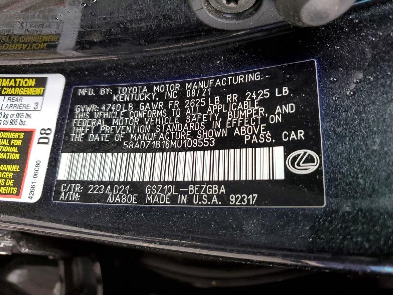 Продажа на аукционе авто 2021 Lexus Es 350, vin: 58ADZ1B16MU109553, номер лота: 57845046