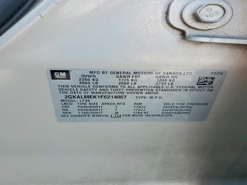 Продажа на аукционе авто 2015 Gmc Terrain, vin: 2GKALMEK1F6214867, номер лота: 55843856