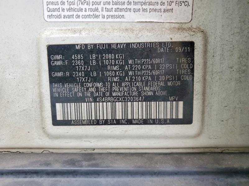 Aukcja sprzedaży 2012 Subaru Outback, vin: 4S4BRBGCXC3203647, numer aukcji: 56696686