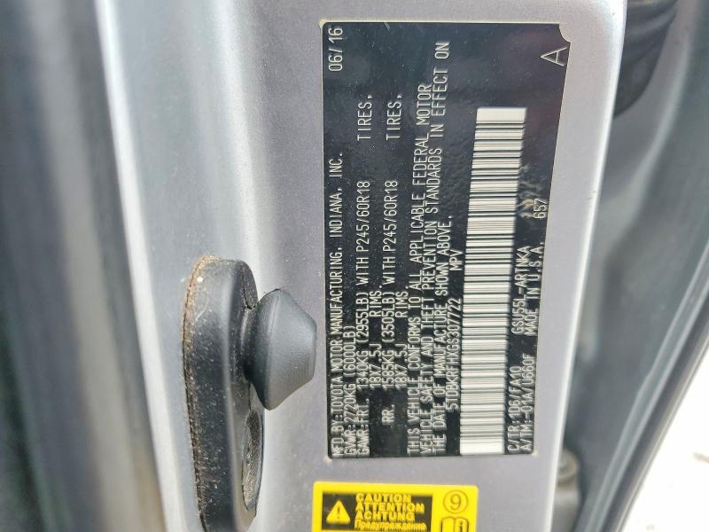 Aukcja sprzedaży 2016 Toyota Highlander, vin: 5TDBKRFHXGS307722, numer aukcji: 57497876