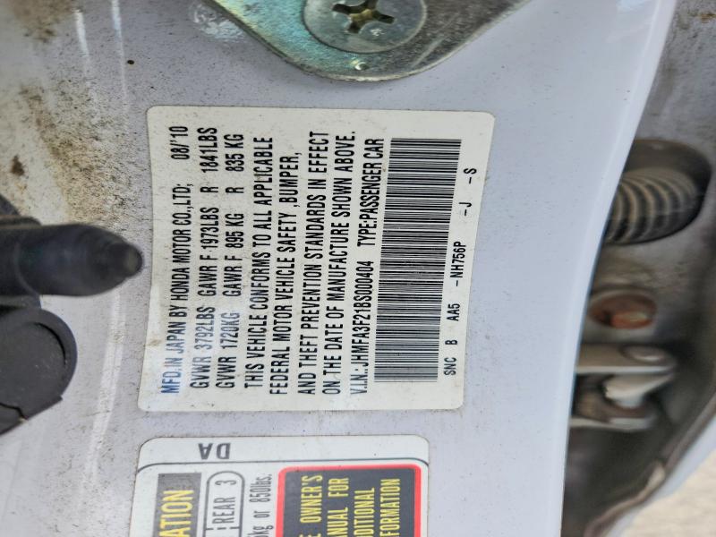 2011 Honda Civic მანქანა იყიდება აუქციონზე, vin: JHMFA3F21BS000404, აუქციონის ნომერი: 57870956