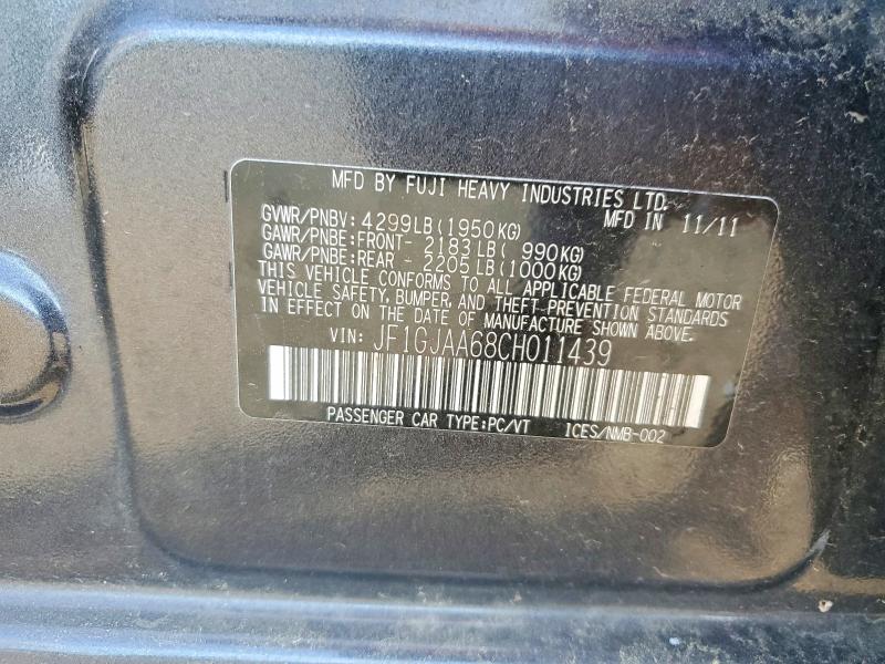 Продаж на аукціоні авто 2012 Subaru Impreza, vin: JF1GJAA68CH011439, номер лоту: 56892936