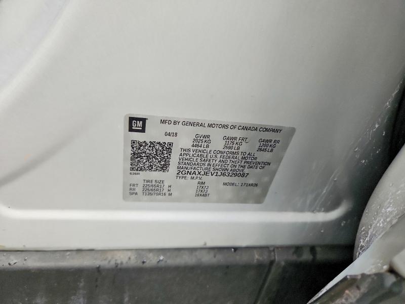 Aukcja sprzedaży 2018 Chevrolet Equinox, vin: 2GNAXJEV1J6329087, numer aukcji: 57685006