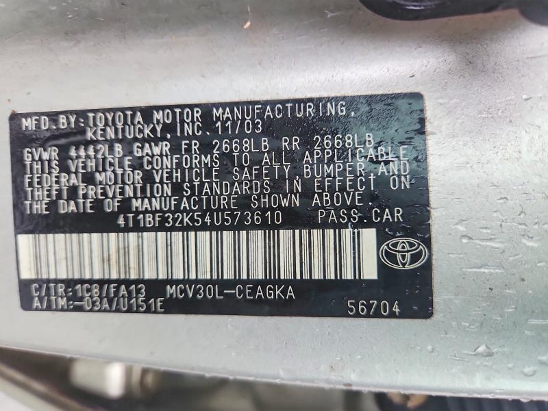 Aukcja sprzedaży 2004 Toyota Camry, vin: 4T1BF32K54U573610, numer aukcji: 57541936