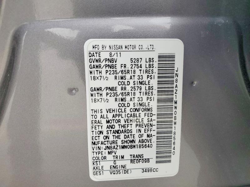 Aukcja sprzedaży 2011 Nissan Murano, vin: JN8AZ1MW0BW185640, numer aukcji: 55618066