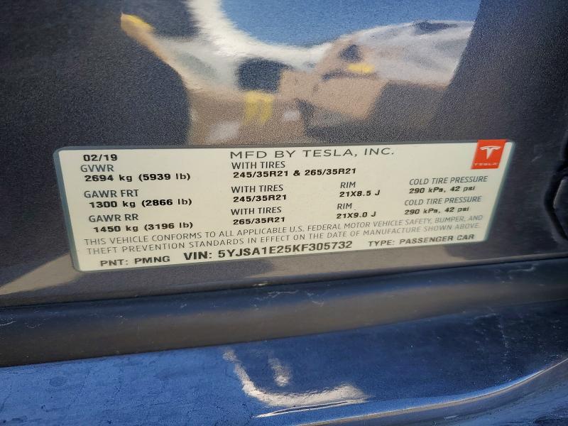 Продаж на аукціоні авто 2019 Tesla Model S, vin: 5YJSA1E25KF305732, номер лоту: 55809536