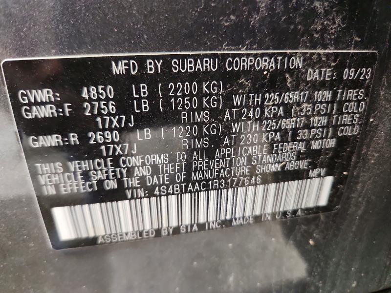 Aukcja sprzedaży 2024 Subaru Outback, vin: 4S4BTAAC1R3177646, numer aukcji: 56548406