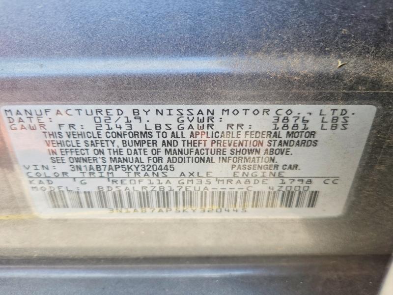 Aukcja sprzedaży 2019 Nissan Sentra, vin: 3N1AB7AP5KY320445, numer aukcji: 57021456