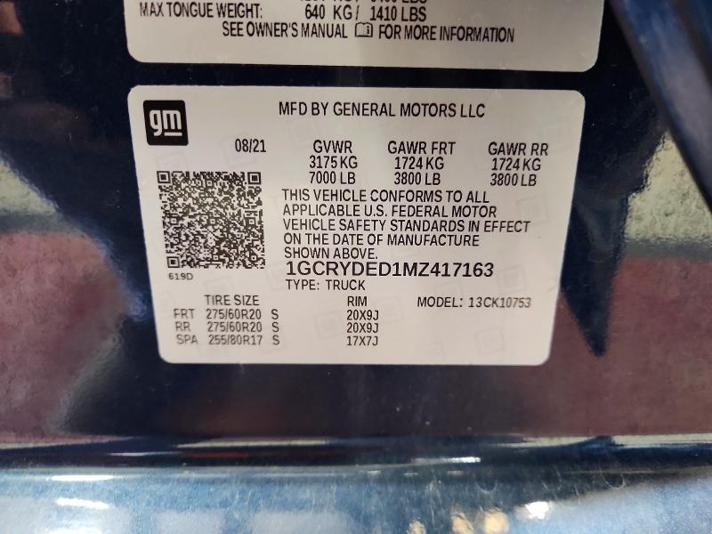 56118896 :رقم المزاد ، 1GCRYDED1MZ417163 vin ، 2021 Chevrolet Silverado مزاد بيع