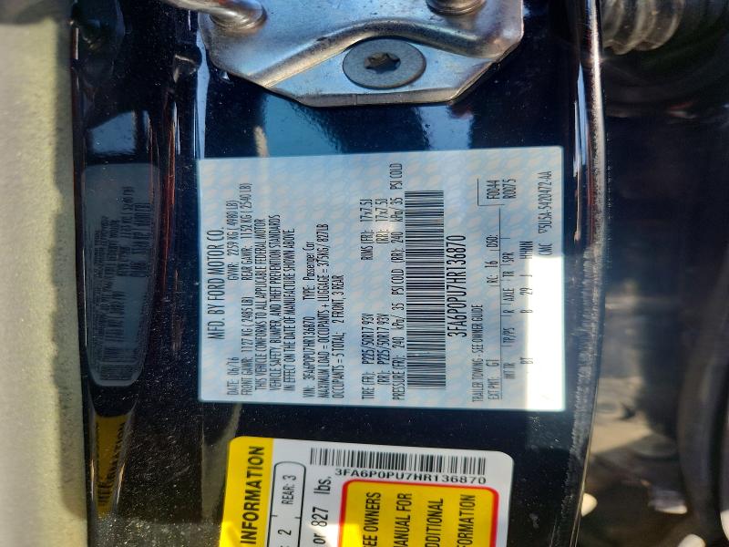 Продаж на аукціоні авто 2017 Ford Fusion, vin: 3FA6P0PU7HR136870, номер лоту: 57048826