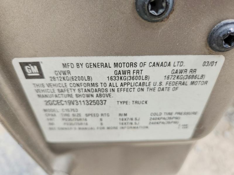 55792536 :رقم المزاد ، 2GCEC19V311325037 vin ، 2001 Chevrolet Silverado مزاد بيع