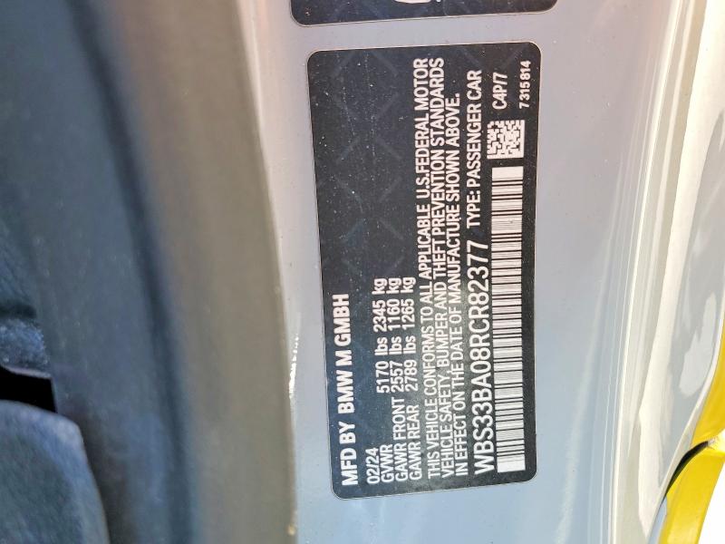 Aukcja sprzedaży 2024 Bmw M4, vin: WBS33BA08RCR82377, numer aukcji: 57780736