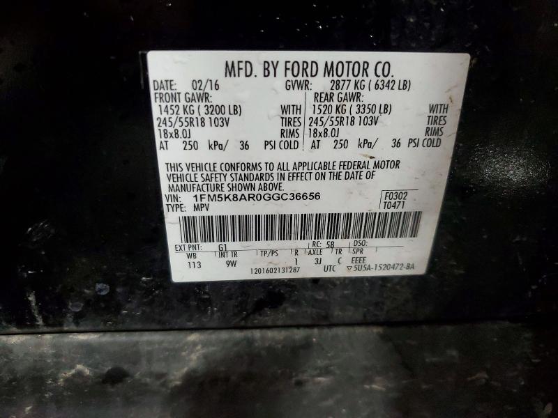 56988286 :رقم المزاد ، 1FM5K8AR0GGC36656 vin ، 2016 Ford Explorer مزاد بيع