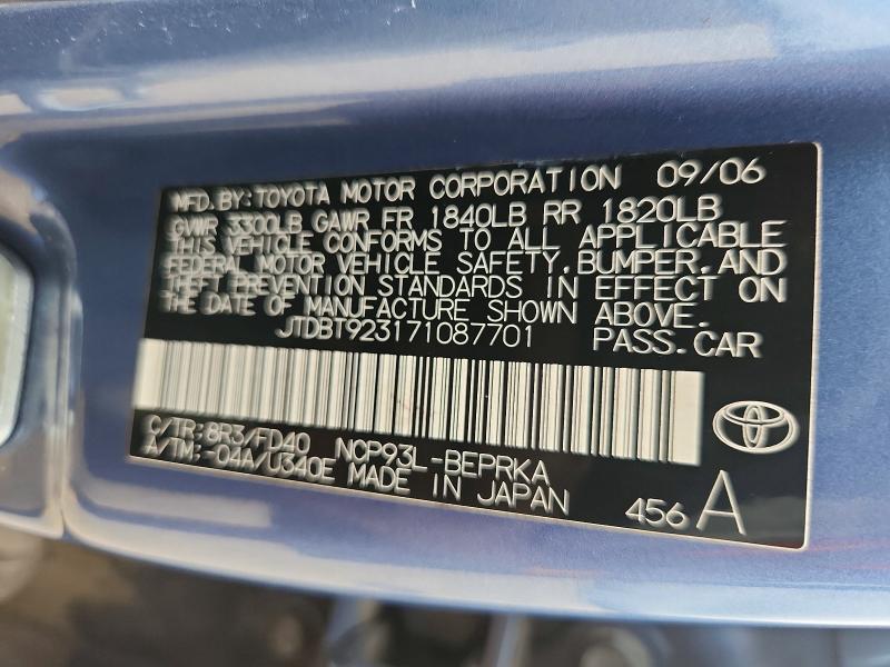 Продажа на аукционе авто 2007 Toyota Yaris, vin: JTDBT923171087701, номер лота: 58018396