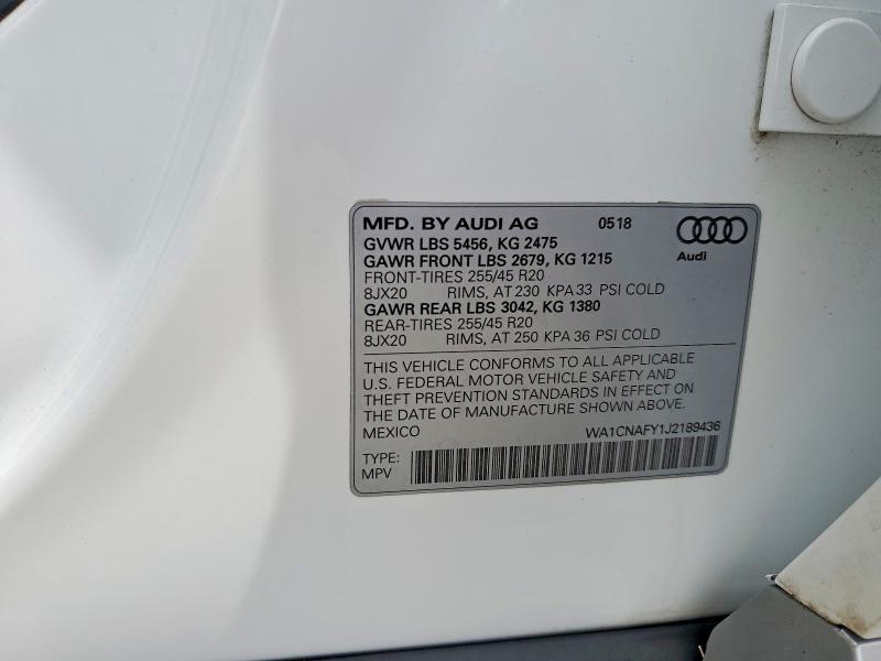 57996716 :رقم المزاد ، WA1CNAFY1J2189436 vin ، 2018 Audi Q5 مزاد بيع