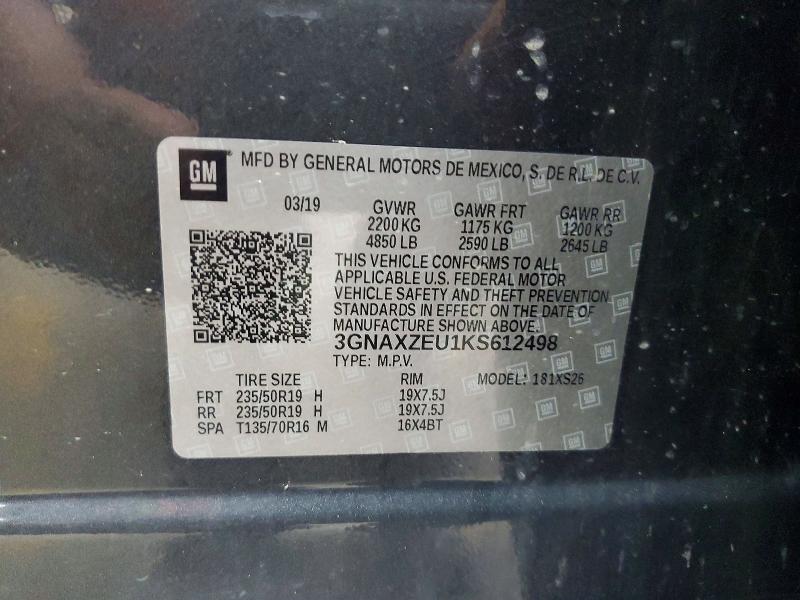 Продажа на аукционе авто 2019 Chevrolet Equinox, vin: 3GNAXZEU1KS612498, номер лота: 58869466