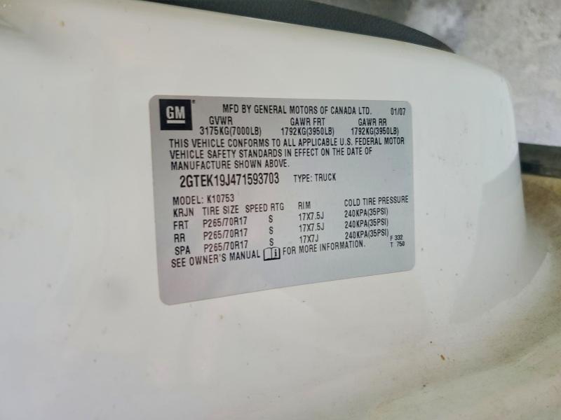 2007 Gmc New Sierra მანქანა იყიდება აუქციონზე, vin: 2GTEK19J471593703, აუქციონის ნომერი: 57660666