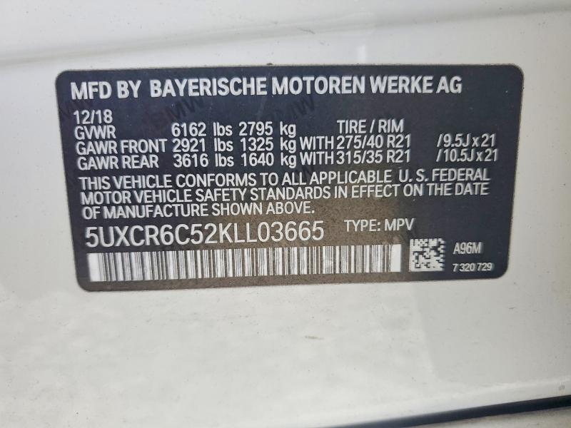 58554696 :رقم المزاد ، 5UXCR6C52KLL03665 vin ، 2019 Bmw X5 مزاد بيع