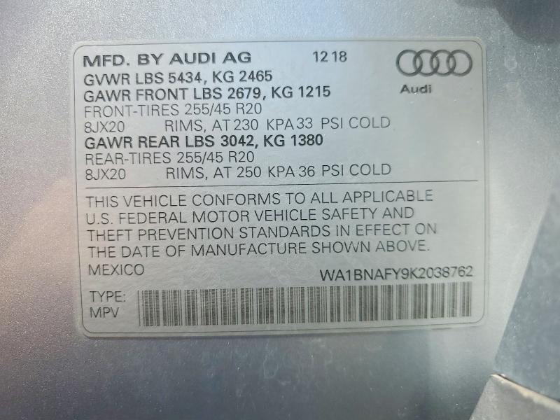 57383426 :رقم المزاد ، WA1BNAFY9K2038762 vin ، 2019 Audi Q5 مزاد بيع