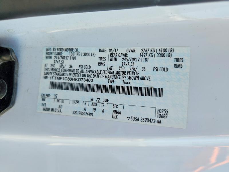 Продаж на аукціоні авто 2017 Ford F150, vin: 1FTMF1C80HKD73403, номер лоту: 58469306