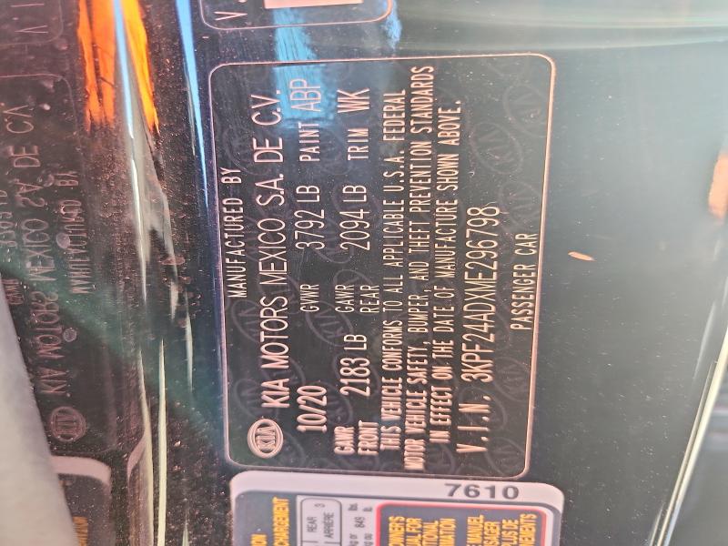 57193466 :رقم المزاد ، 3KPF24ADXME296798 vin ، 2021 Kia Forte مزاد بيع
