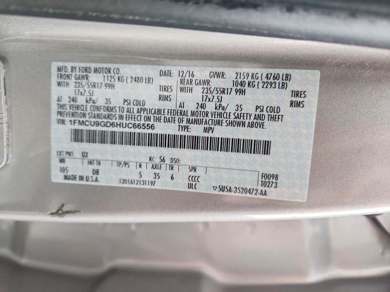 Aukcja sprzedaży 2017 Ford Escape, vin: 1FMCU9GD6HUC66556, numer aukcji: 49446126