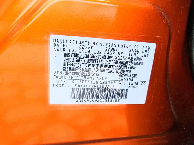 Продажа на аукционе авто 2020 Nissan Kicks, vin: 3N1CP5CV5LL515423, номер лота: 58537656