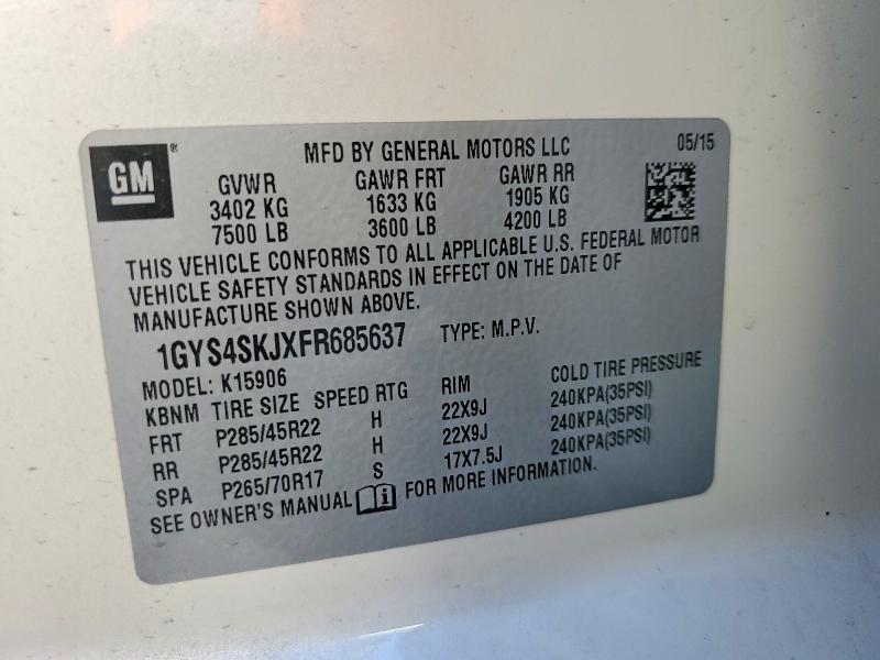 Aukcja sprzedaży 2015 Cadillac Escalade, vin: 1GYS4SKJXFR685637, numer aukcji: 56170946