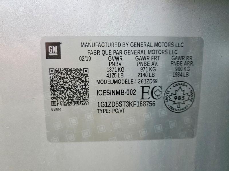 Продаж на аукціоні авто 2019 Chevrolet Malibu, vin: 1G1ZD5ST3KF168756, номер лоту: 55894596