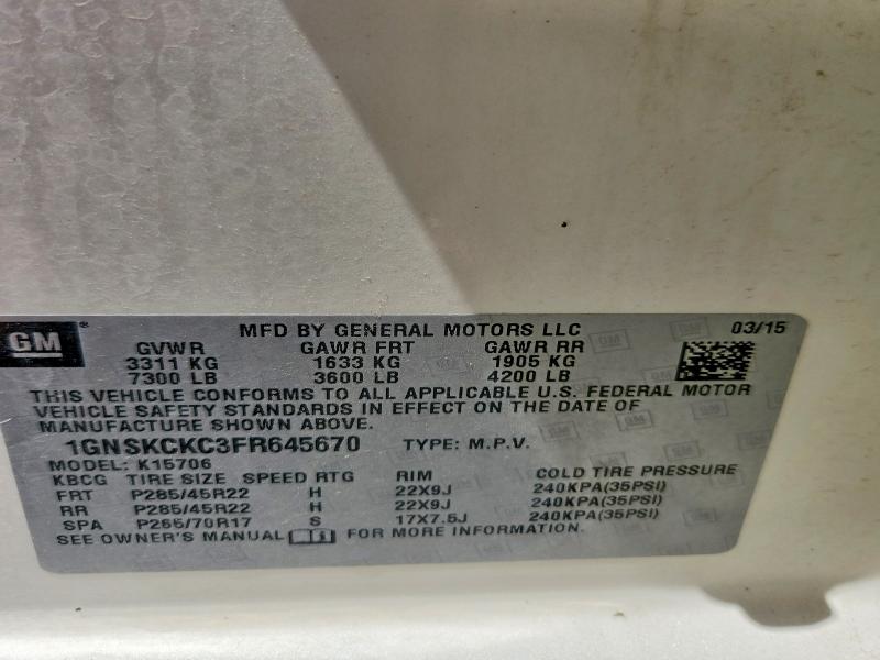 Aukcja sprzedaży 2015 Chevrolet Tahoe, vin: 1GNSKCKC3FR645670, numer aukcji: 57384316