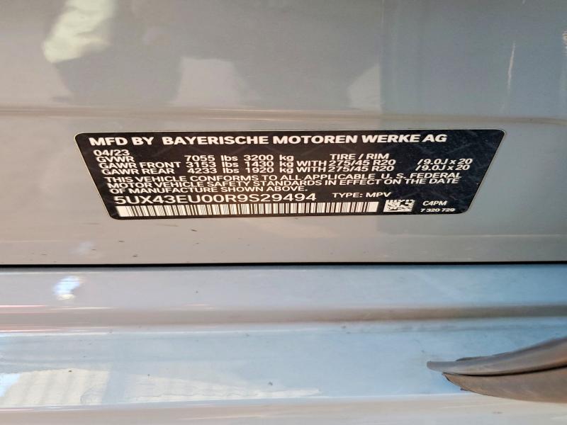 Aukcja sprzedaży 2024 Bmw X5, vin: 5UX43EU00R9S29494, numer aukcji: 58590546